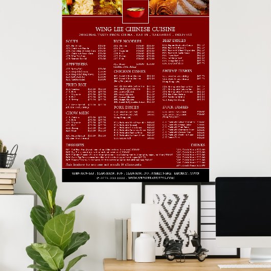 Menu Chinees restaurant Poster (Thuiskantoor)