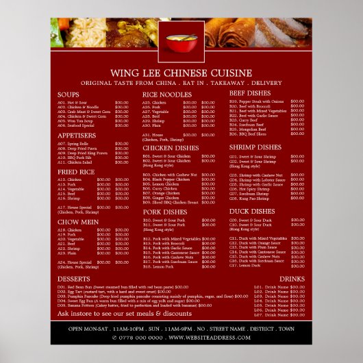 Menu Chinees restaurant Poster (Voorkant)