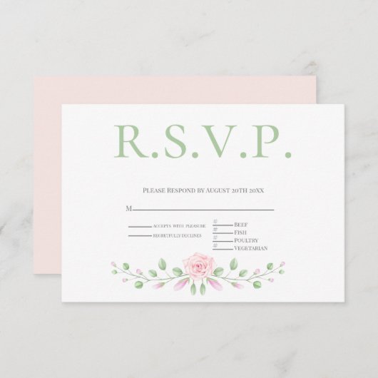 Menu Choice RSVP - Roze Blush Floral Accent (Voorkant / Achterkant)