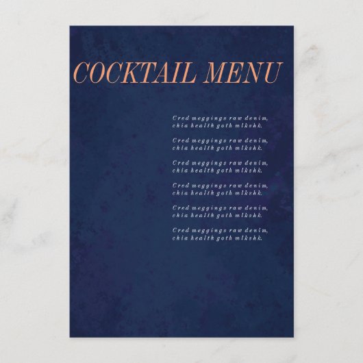 Menu Cocktail, Menu Drink, Navy Blue Wedding Set (Voorkant)
