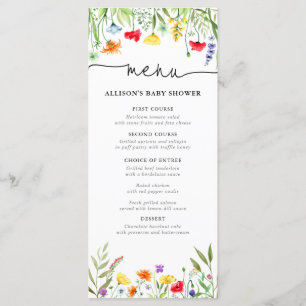 Menu Colorful wildflower Spring baby shower