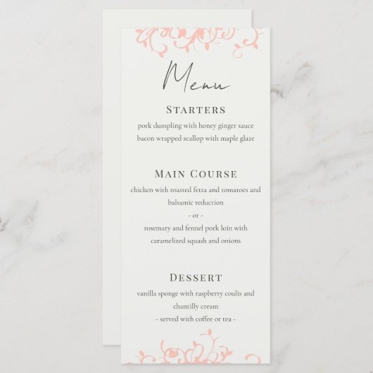 Menu Coral and Cream Wedding (Voorkant / Achterkant)