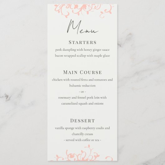 Menu Coral and Cream Wedding (Voorkant)