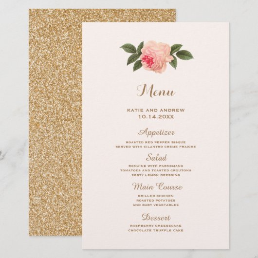 Menu Coral and Gold Wedding (Voorkant / Achterkant)