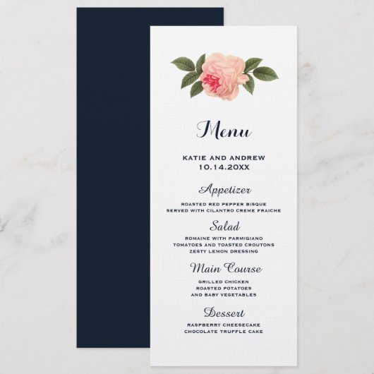 Menu Coral and Navy Blue Wedding (Voorkant / Achterkant)