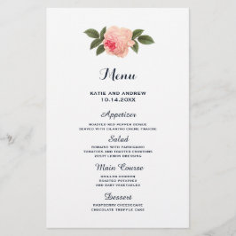 Menu Coral and Navy Blue Wedding