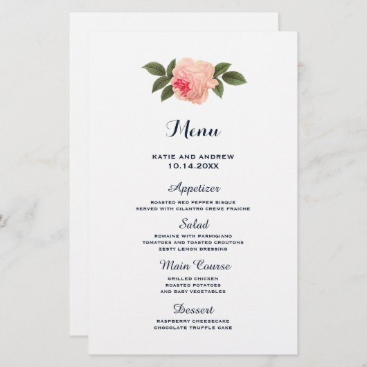 Menu Coral and Navy Blue Wedding (Voorkant / Achterkant)