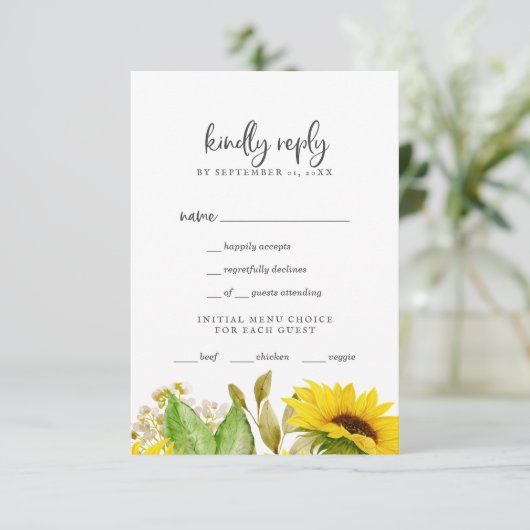 Menu Country Sunflower Keuze RSVP-kaart (Staand voorkant)
