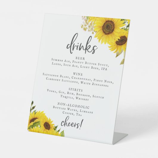 Menu Country Sunflower Wedding Drink Sign Reclamebord Met Voetstuk (Voorkant)