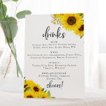 Menu Country Sunflower Wedding Drink Sign Reclamebord Met Voetstuk<br><div class="desc">Dit menubord van de drink van de zonnebloem is perfect voor een rustige bruiloft. Het klassieke moderne ontwerp biedt prachtige felgele waterverf wildbloemen met een  thema voor de buitenzomer of de herfst.</div>