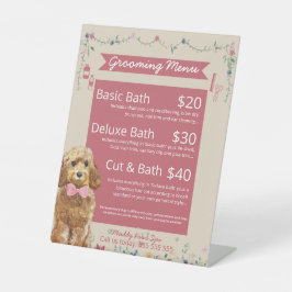Menu Cream and Pink Floral Dog Grooming Services Reclamebord Met Voetstuk