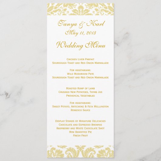Menu Cream Gold Floral Damask Wedding (Voorkant)