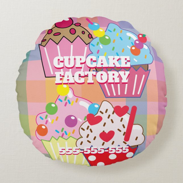 Menu CUPCAKE FACTORY Rond Kussen (Voorkant)