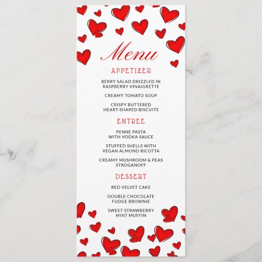 Menu Cute Red Hearts Valentijnsdag (Voorkant)