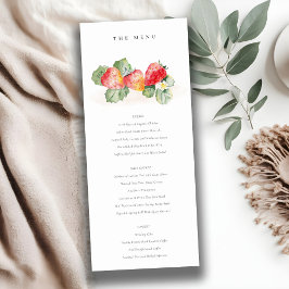 Menu Cute Red Strawberry Leafy Foliage Weddenschap Kaart