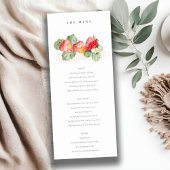 Menu Cute Red Strawberry Leafy Foliage Weddenschap Kaart