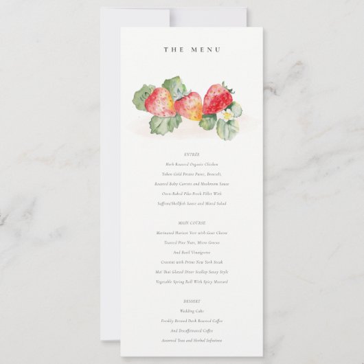 Menu Cute Red Strawberry Leafy Foliage Weddenschap Kaart (Voorkant)