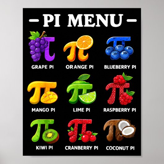 Menu dag 3,14 wiskundeleraar symbool grappa taart poster (Voorkant)