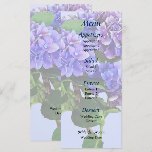 Menu Dainty Blue Hydrangea (Voorkant / Achterkant)