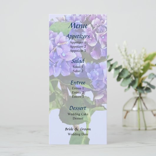 Menu Dainty Blue Hydrangea (Staand voorkant)