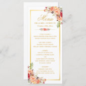 Menu Dall Wedding Rustic Coral Floral Gold Lijst (Voorkant / Achterkant)