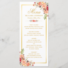 Menu Dall Wedding Rustic Coral Floral Gold Lijst