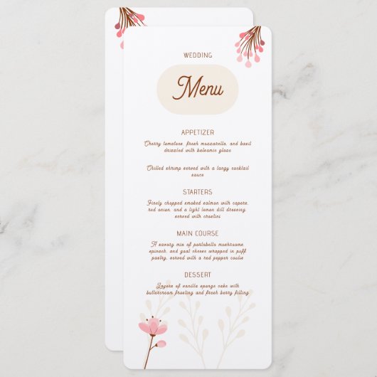 Menú de boda rosa y beige flores silvestres (Voorkant / Achterkant)