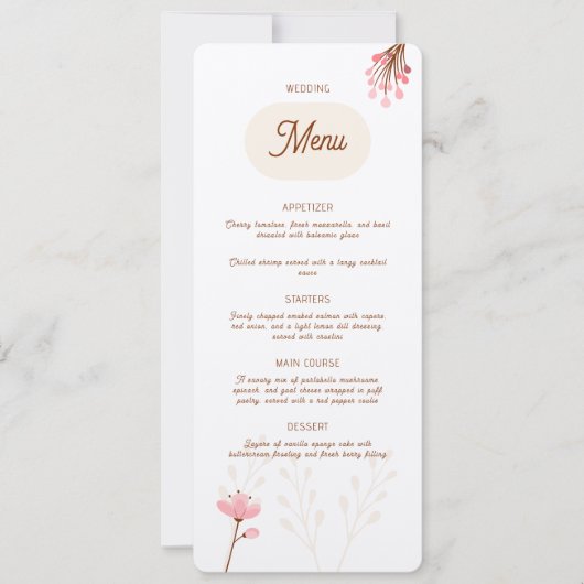 Menú de boda rosa y beige flores silvestres (Voorkant)