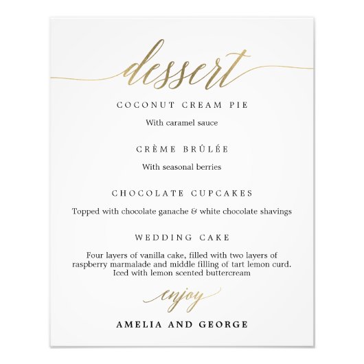 Menu dessert Kies uw grootte Foto Afdruk (Voorkant)