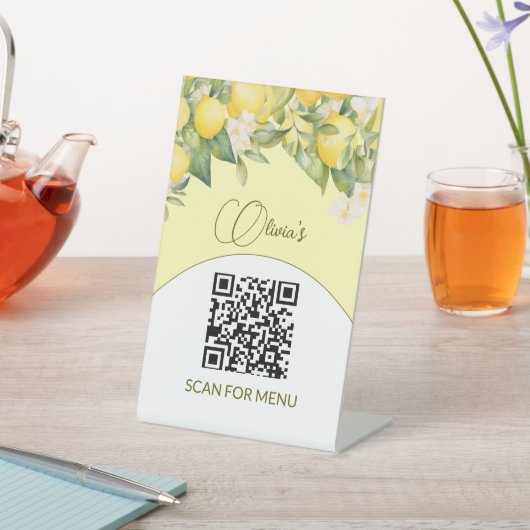 Menu Diensten QR Code Citroen Bloemen Citrus Reclamebord Met Voetstuk (Insitu)