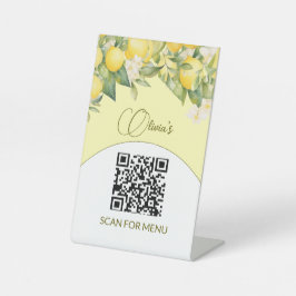 Menu Diensten QR Code Citroen Bloemen Citrus Reclamebord Met Voetstuk