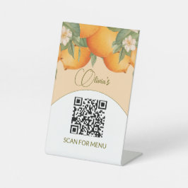 Menu Diensten QR Code Sinaasappel Bloemen Citrus Reclamebord Met Voetstuk
