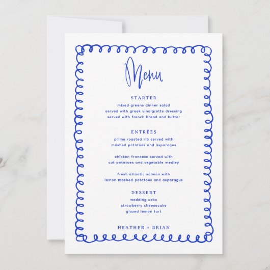 Menu Digitaal Frans Blue Wave Wedding Kaart (Voorkant)