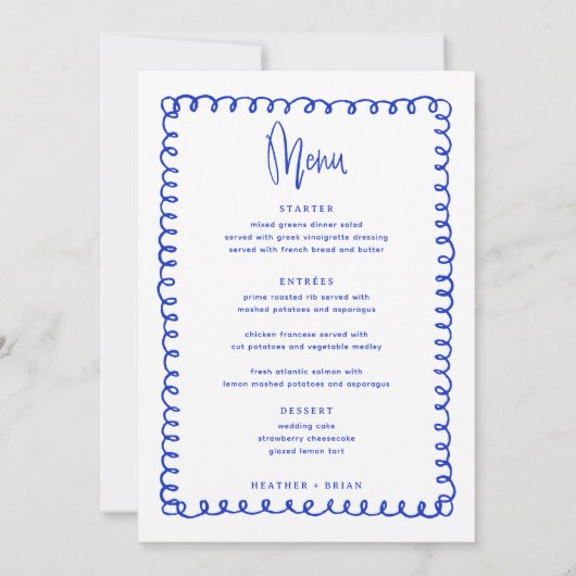 Menu Digitaal Frans Blue Wave Wedding Kaart (Achterkant)