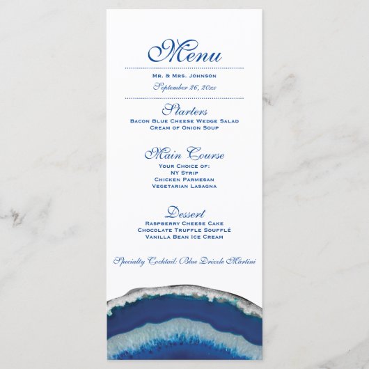 Menu Diner | Blue Agate bruiloft receptie (Voorkant)