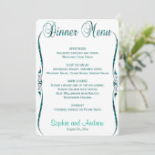Menu Diner | Elegante Blauwgroen glitter (Staand voorkant)