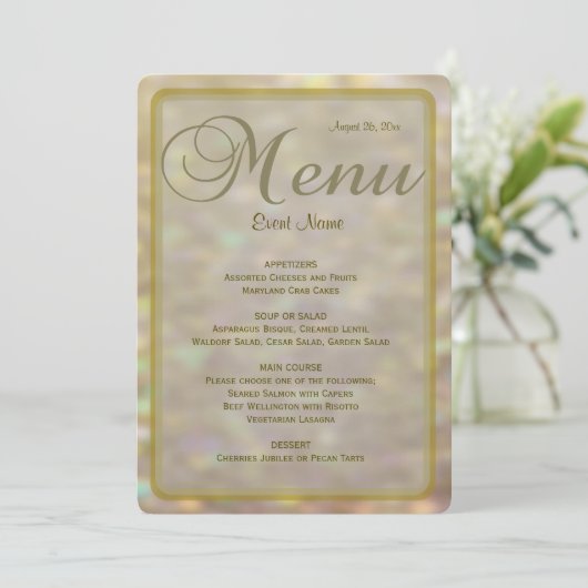 Menu Diner | Gold Bokeh Lights (Staand voorkant)