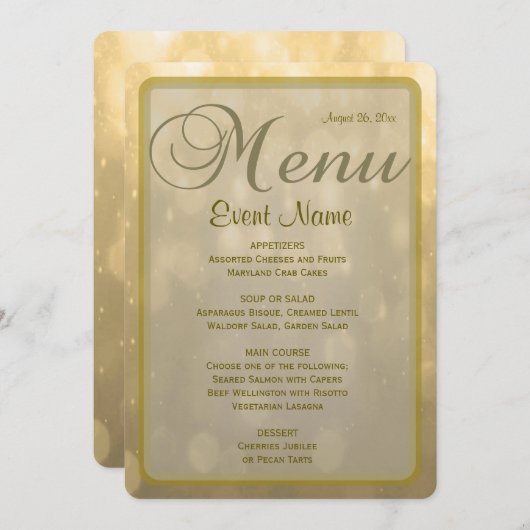 Menu Diner | Golden Bokeh (Voorkant / Achterkant)