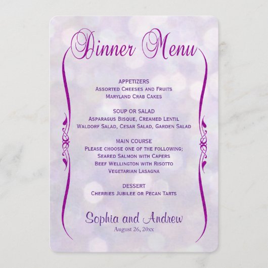 Menu Diner | Lavender Bokeh (Voorkant)