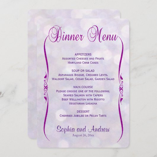 Menu Diner | Lavender Bokeh (Voorkant / Achterkant)