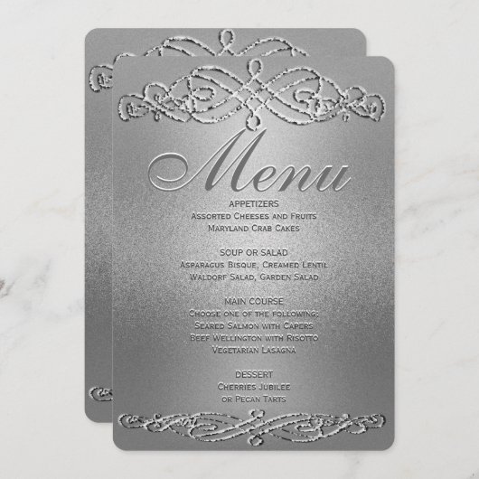 Menu Diner | Silver Shimmer Elegance (Voorkant / Achterkant)