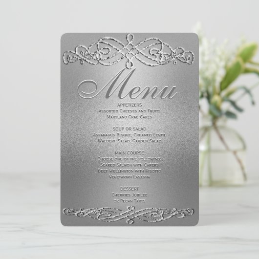 Menu Diner | Silver Shimmer Elegance (Staand voorkant)