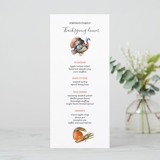 menu diner Thanksgiving Wild Turkije (Staand voorkant)