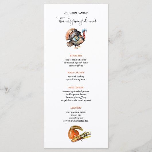 menu diner Thanksgiving Wild Turkije (Voorkant)