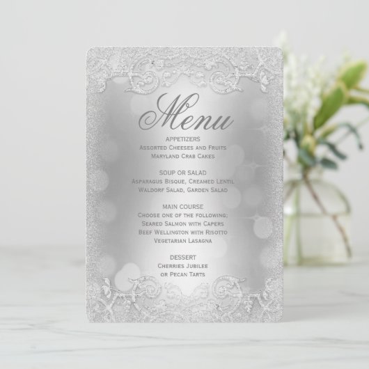 Menu Diner | Zilveren faux glitter (Staand voorkant)