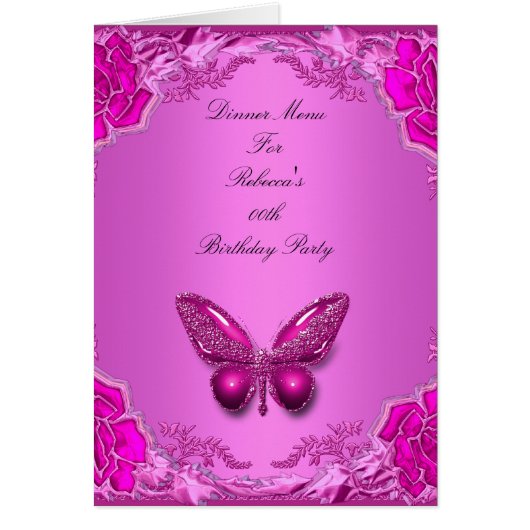Menu Dinerkaart Roze Vlinder Bloemig (Voorkant)