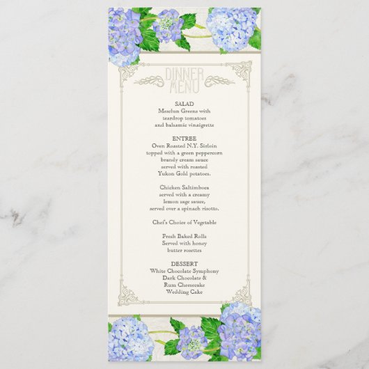 Menu Dinner - Blue Hydrangea Lace Floral Formal (Voorkant)