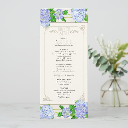 Menu Dinner - Blue Hydrangea Lace Floral Formal (Staand voorkant)