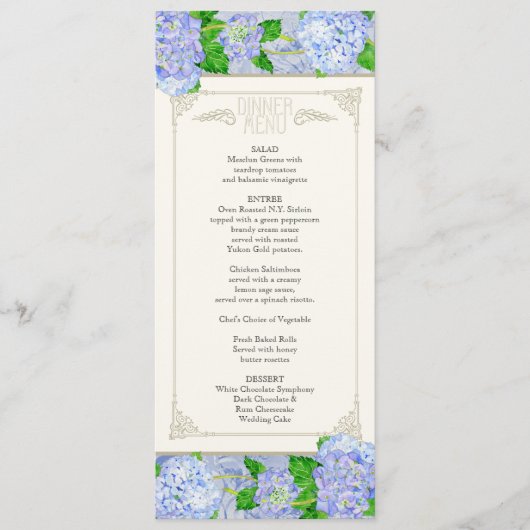 Menu Dinner - Blue Hydrangea Lace Floral Formal (Voorkant)