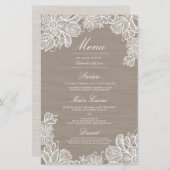 Menu Dinner Burlap en Lace Wedding (Voorkant / Achterkant)